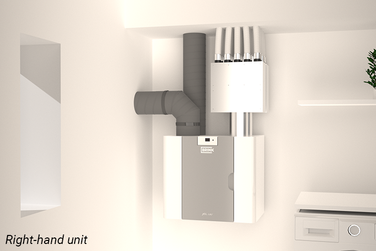 Right-hand Brink FLAIR unit installed with ventilation ducts